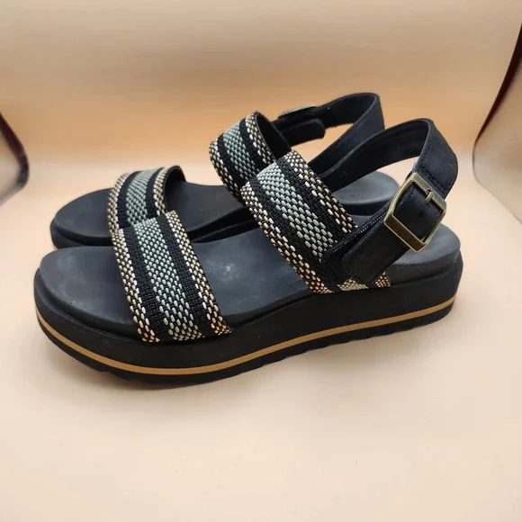 Bobs from Skechers Womens Black Woven Arch Comfort Platform Sandals 114329 BBK 9 - Picture 6 of 9